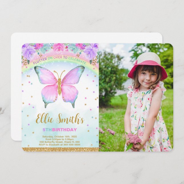 Fotoinbjudan till fjäril för fjäril från Vatten Fä Inbjudningar (Fram/baksida)