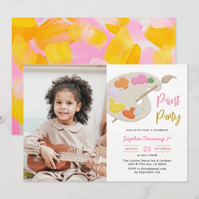 Fotoinbjudan till Födelsedagsfest för konsmålning Inbjudningar (Fram/baksida)