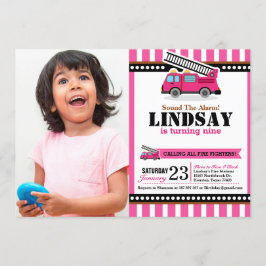 Fotoinbjudan till Födelsedagsfest för rosa brandmo Inbjudningar