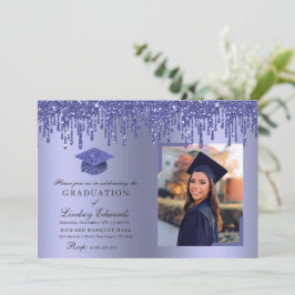 Fotoinbjudan till Glitter Drip Blue Studenten Inbjudningar