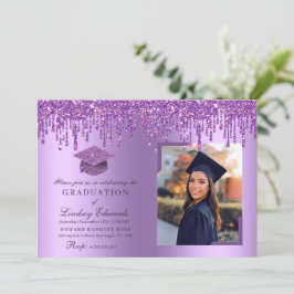 Fotoinbjudan till Glitter Drip Lila Studenten Inbjudningar
