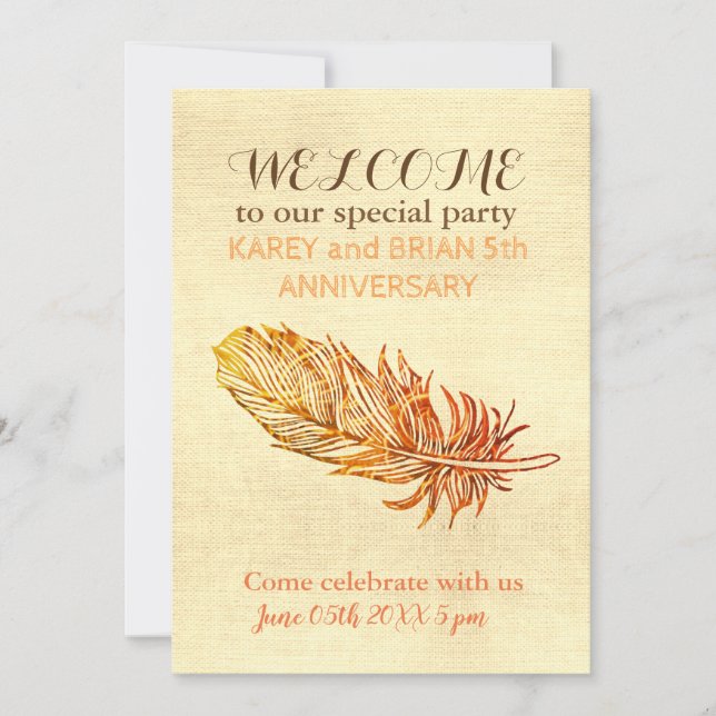 Fotoinbjudan till Golden Feather Canvas Inbjudningar (Framsida)