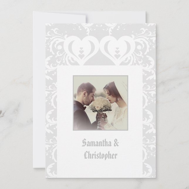 fotoinbjudan till grått papercut bröllop inbjudningar (Baksida)