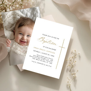 Fotoinbjudan till Guld Baptism för Pojke eller fli Inbjudningar