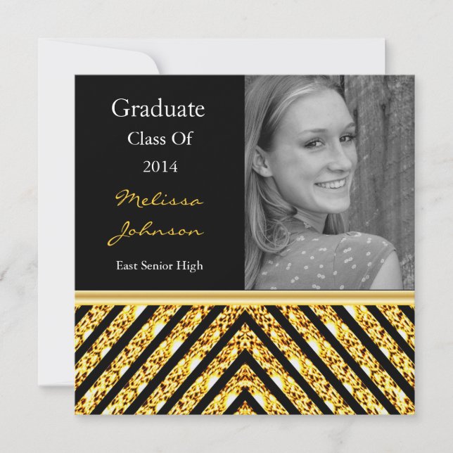 Fotoinbjudan till Guld Glitter Studenten Inbjudningar (Framsida)