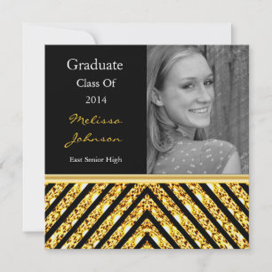 Fotoinbjudan till Guld Glitter Studenten Inbjudningar