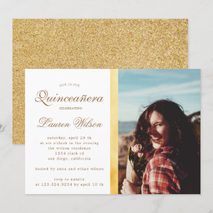 Fotoinbjudan till guld och glitter Quinceanera Inbjudningar