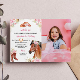 Fotoinbjudan till hästar Cowgirl Birthday Birthday Inbjudningar
