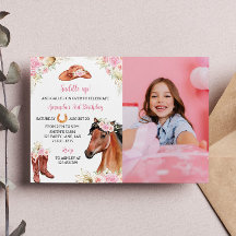 Fotoinbjudan till hästar Cowgirl Birthday Birthday