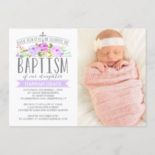 Fotoinbjudan till Lila Baptism i ro Banner Baptis Inbjudningar