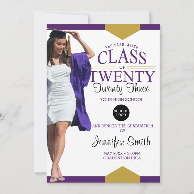 Fotoinbjudan till lila Guld Studenten Inbjudningar (Framsida)