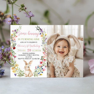 Fotoinbjudan till Little Bunny Wildbloms Birthday Tack Kort