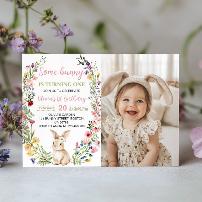 Fotoinbjudan till Little Bunny Wildbloms Birthday  Tack Kort (Skapare uppladdad)