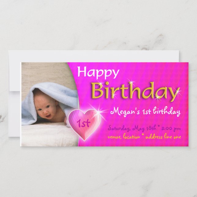 Fotoinbjudan till Megan Adoiable Heart Birthday (Framsida)