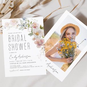 Fotoinbjudan till Modern Boho Wildbloms Möhippa Inbjudningar
