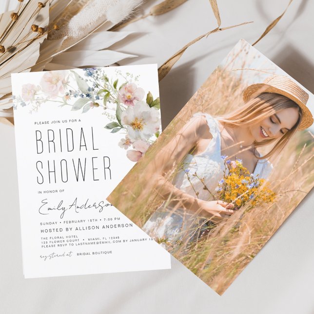 Fotoinbjudan till Modern Boho Wildbloms Möhippa Inbjudningar (Skapare uppladdad)