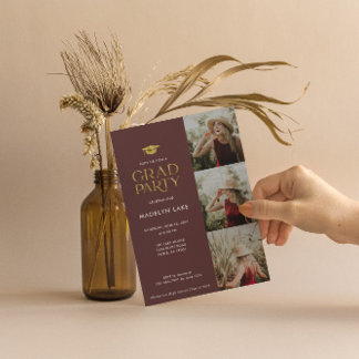 Fotoinbjudan till Modern Gold Foil Grad Party 4 Inbjudningar