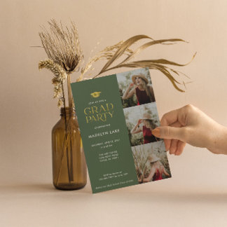 Fotoinbjudan till Modern Gold Foil Grad Party 4 Inbjudningar