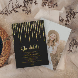Fotoinbjudan till Modern Guld Glitter Grad Party i Inbjudningar