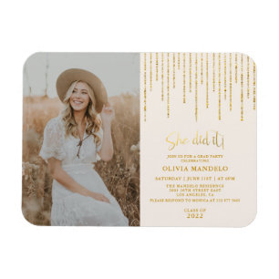 Fotoinbjudan till Modern Guld Glitter Grad Party M Magnet
