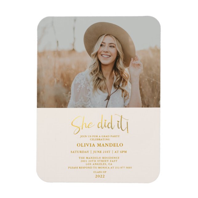 Fotoinbjudan till Modern Guld Script Grad Party M Magnet (Vertikal)