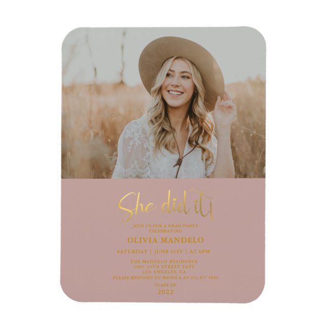 Fotoinbjudan till Modern Guld Script Grad Party Magnet (Vertikal)