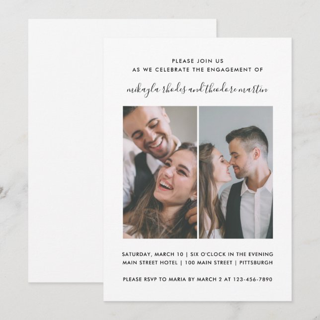 Fotoinbjudan till Modern Script Bröllop Förlovning Inbjudningar (Fram/baksida)