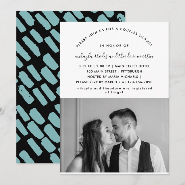 Fotoinbjudan till Modern Script Par Shower Inbjudningar (Fram/baksida)