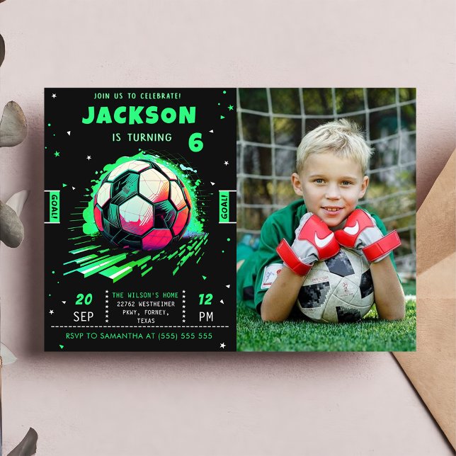 Fotoinbjudan till nyfödelsedag för fotbollsspelare inbjudningar (Skapare uppladdad)