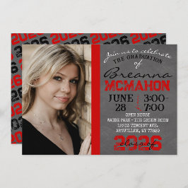 Fotoinbjudan till Red & Black Chalkboard Studenten Inbjudningar