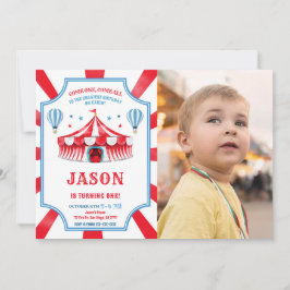 Fotoinbjudan till Red & Blue Circus Birthday Inbjudningar