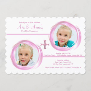 Fotoinbjudan till Religiösan Twin Girls Inbjudningar