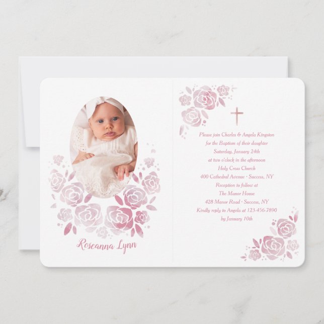 Fotoinbjudan till ro Cameo Baptism Inbjudningar (Framsida)