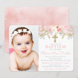 Fotoinbjudan till ro Garden Girl Baptism-foto Inbjudningar