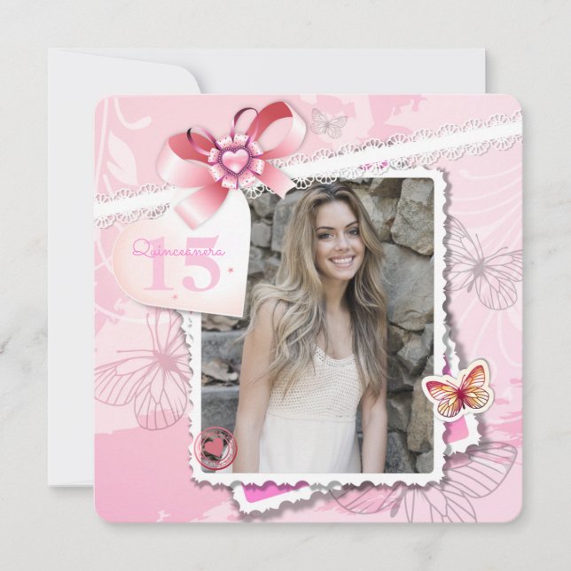 Fotoinbjudan till romantik och Butterflies Inbjudningar (Framsida)