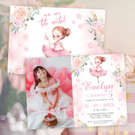 Fotoinbjudan till rosa ballerina-födelsedagstjull inbjudningar