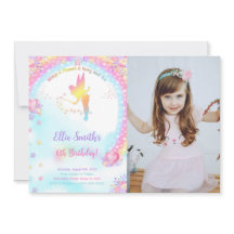 Fotoinbjudan till rosa Fairy Birthday
