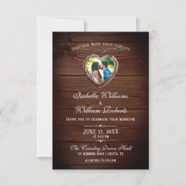 Fotoinbjudan till Rustic Wood Heart Bröllop Inbjudningar