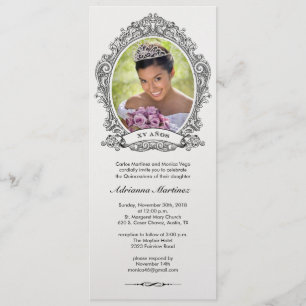 Fotoinbjudan till Shiny White och Black Quinceaner Inbjudningar