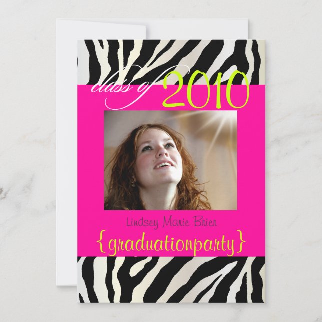 Fotoinbjudan till Shock rosa Zebra Studenten Inbjudningar (Framsida)