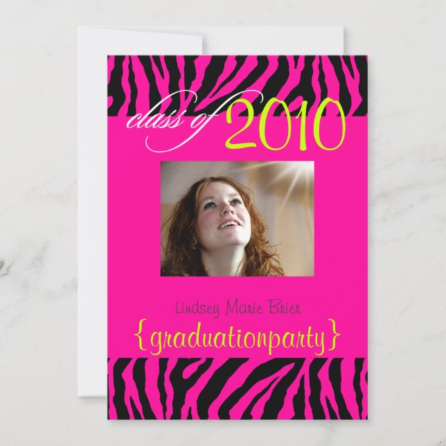 Fotoinbjudan till Shock rosa Zebra Studenten Inbjudningar (Framsida)