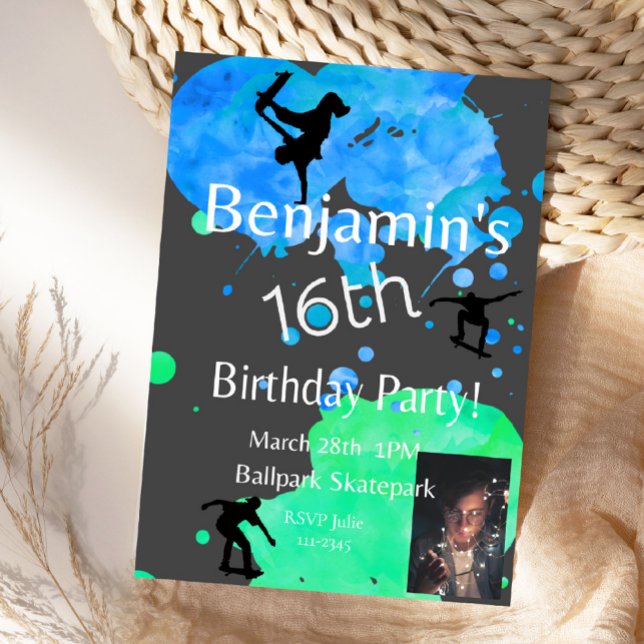Fotoinbjudan till Skateboard Birthday, Inbjudningar (Skapare uppladdad)