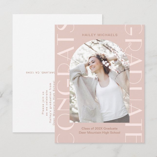 Fotoinbjudan till söt Rosa Studentfest  Meddelande Vykort (Fram/baksida)