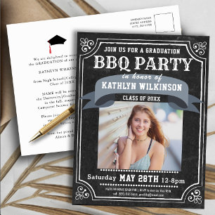 Fotoinbjudan till Studenten BBQ Party-kalkboard Vykort