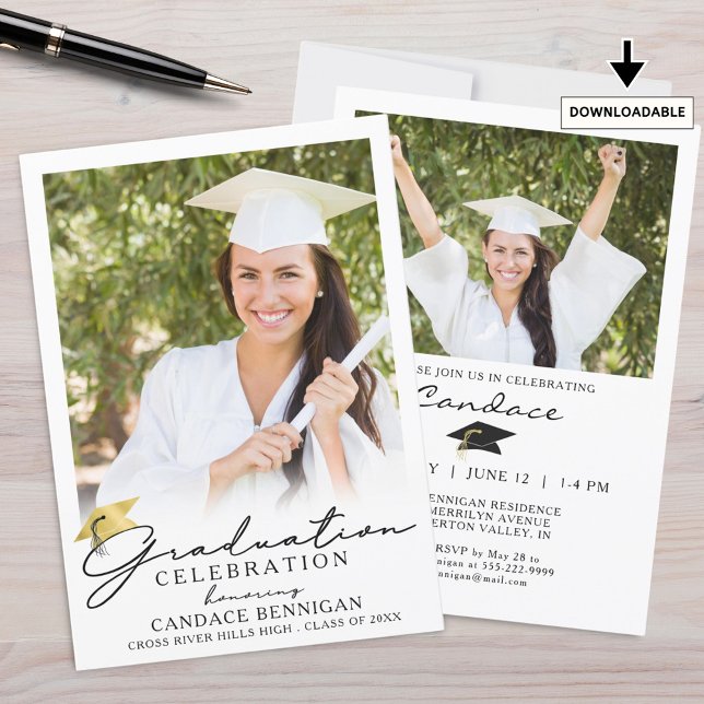 Fotoinbjudan till Studenten Modern Simple Script 2 Inbjudningar (Skapare uppladdad)