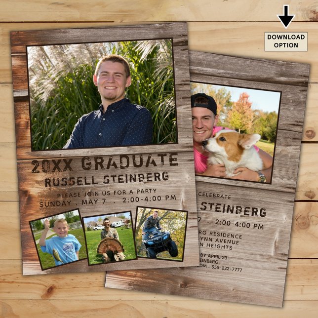 Fotoinbjudan till studenten Rustic Wood 5 Inbjudningar (Skapare uppladdad)