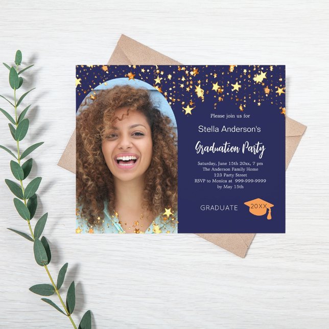 Fotoinbjudan till studentfesten Blue guld stars (Skapare uppladdad)