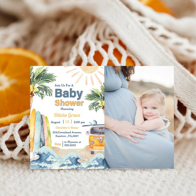 Fotoinbjudan till surfa Beach Baby Shower Inbjudningar (Skapare uppladdad)
