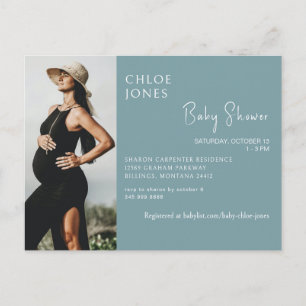 Fotoinbjudan till Teal Postcard Baby Shower Vykort