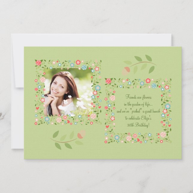 Fotoinbjudan till trädgårdsblommor inbjudningar (Framsida)